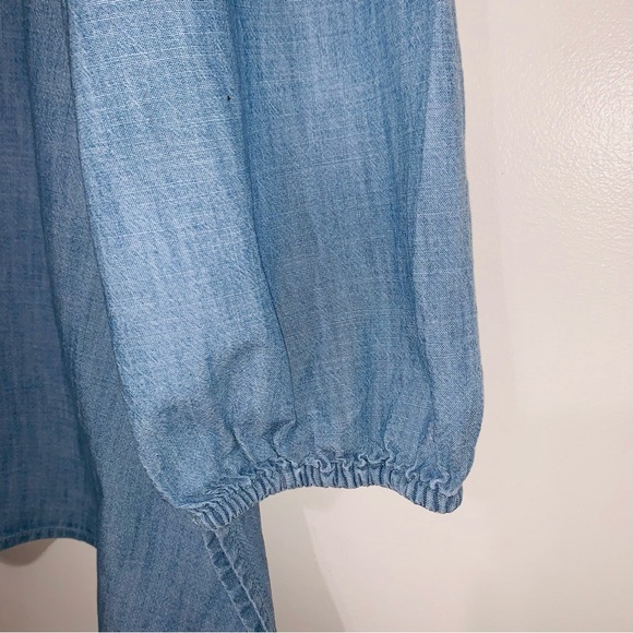 Old Navy Chambray Embroidered Tunic Top Balloon Sleeve Tassel X-LARGE Like New - Picture 5 of 7
